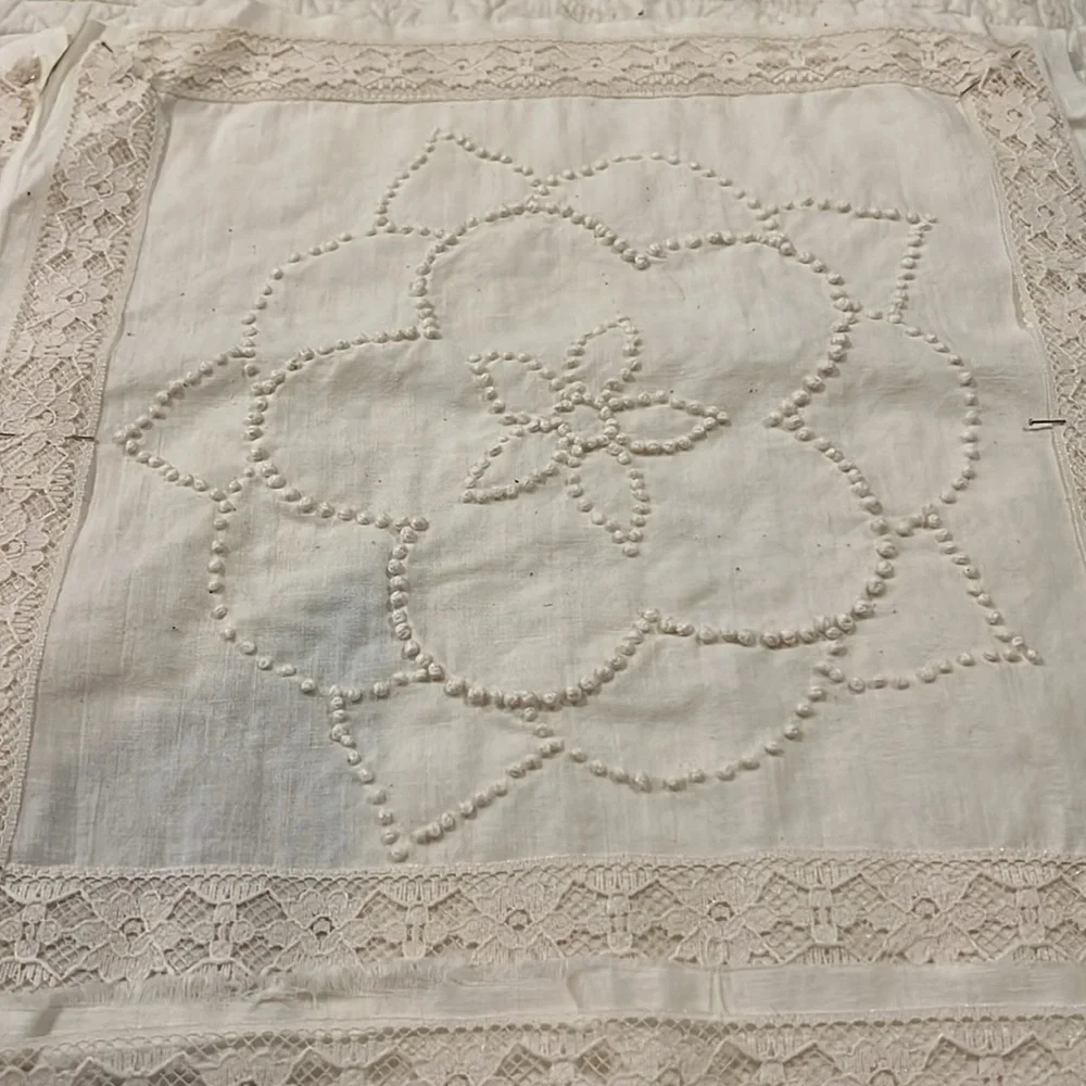 Lot 6 Antique Elegant Cream Embroidered Quilt squares
